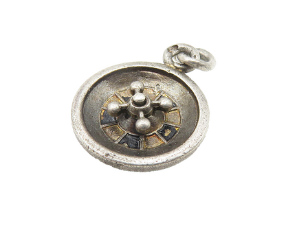 925 Sterling Silver  Vintage Oxidized Petite Ship's Wheel Pendant  PT8946