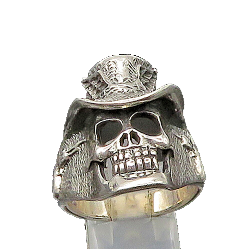 925 Sterling Silver  Vintage Skeleton Head Large Biker Ring Sz 11  RG22670