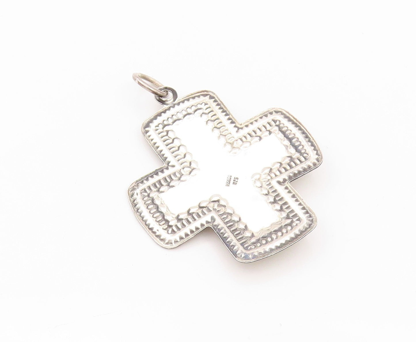925 Sterling Silver Vintage Pendant MEXICO Four Way Cross Angel Carved  PT23995