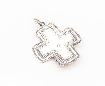 925 Sterling Silver Vintage Pendant MEXICO Four Way Cross Angel Carved  PT23995