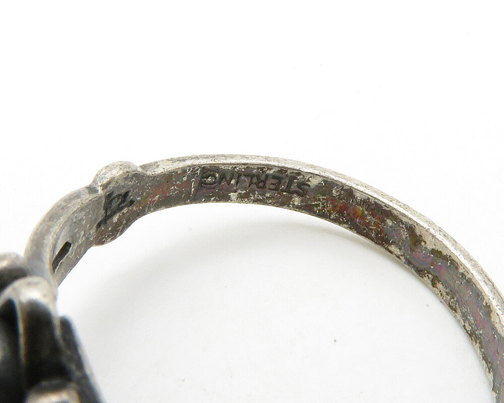 NAVAJO 925 Silver  Vintage Turquoise Dark Tone Band Ring Sz 6.5  RG14452