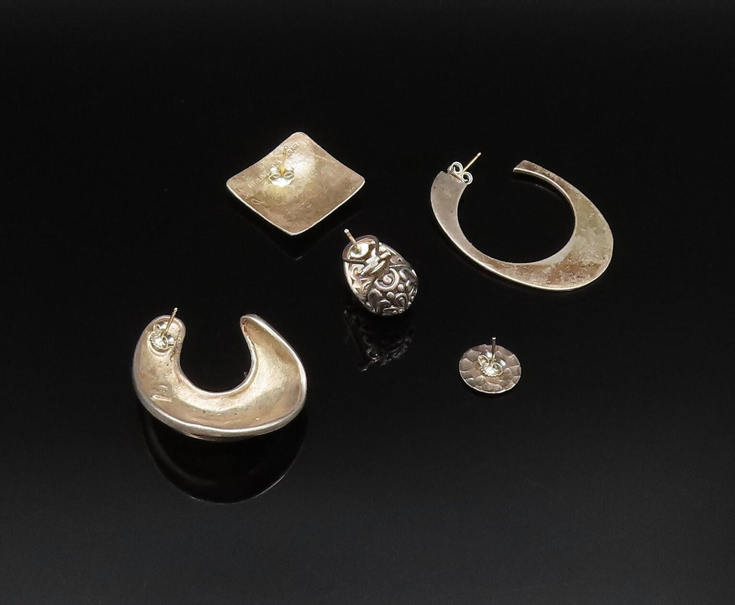 14K GOLD & 925 Silver  Vintage Two Tone Multi Singles Lot Earrings  EG11988