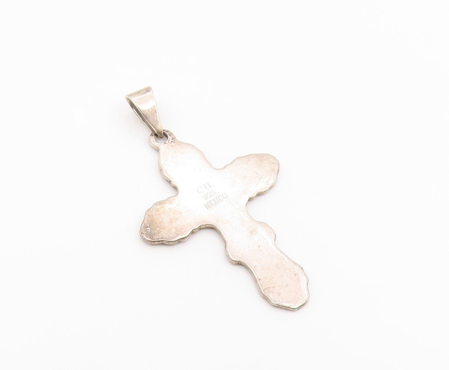 925 Sterling Silver Vintage Pendant MEXICO Engraved Religious Cross  PT25948