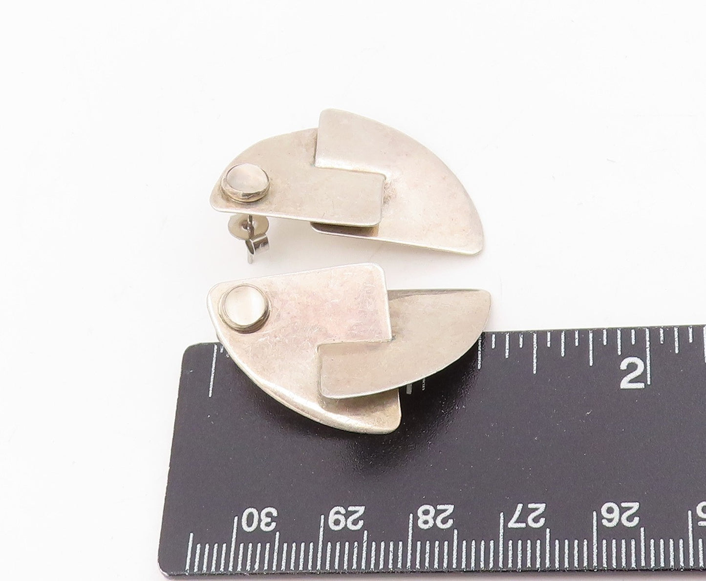 925 Sterling Silver Vintage Earrings GFMW Round Moonstone Abstract Stud  EG13892