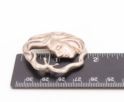 925 Sterling Silver Vintage Brooch Pin MEXICO Art Nouveau Moon Goddess  BP12260