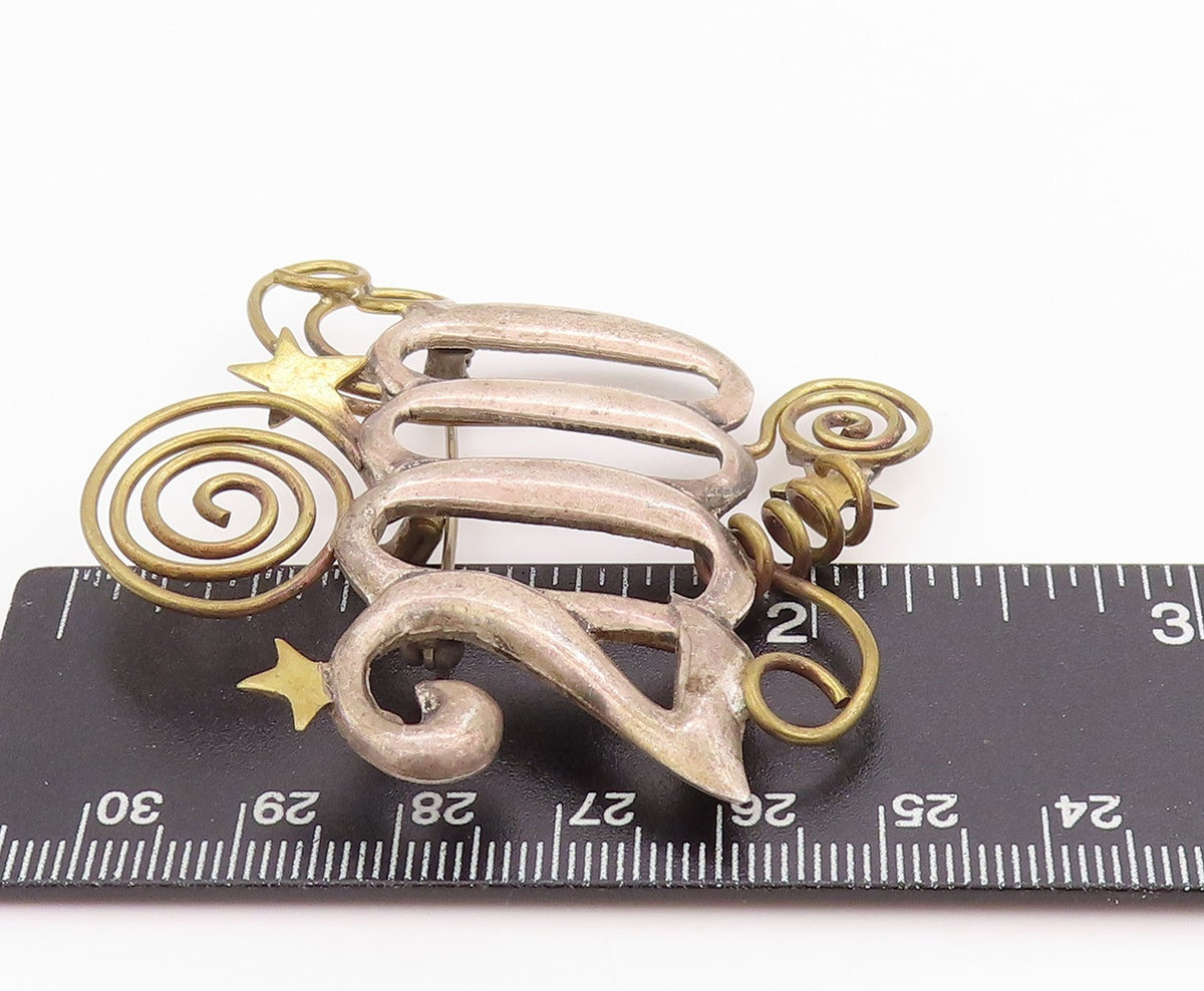 925 Sterling Silver Vintage Brooch Designer Cutout 2000 Celebration  BP11749