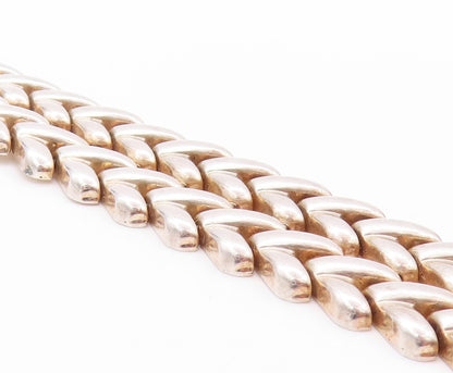 925 Sterling Silver Vintage Bracelet Woven Effect Cutout V Double Band  BT11267