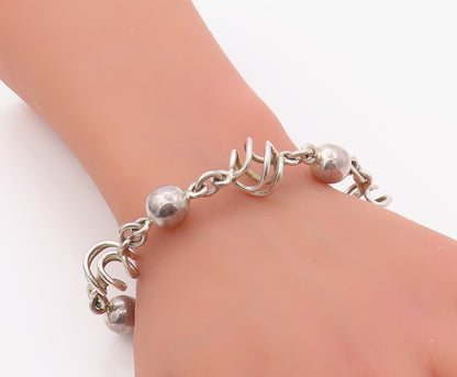 925 Sterling Silver Vintage Bracelet MEXICO Designer Cutout Beads  BT11101