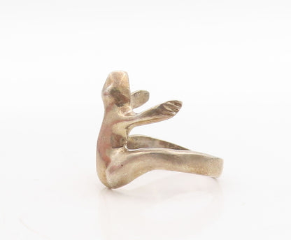 925 Sterling Silver Vintage Ring Cutout Jumping Frog  Sz 7  RG31687