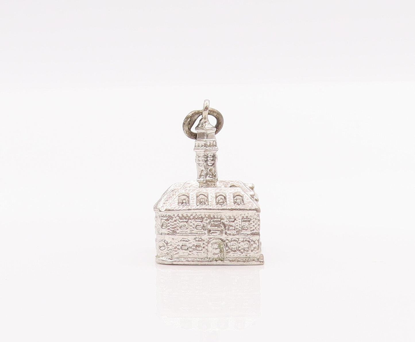 925 Sterling Silver Vintage Pendant 3D Carved Petite Clock Tower Charm  PT23023