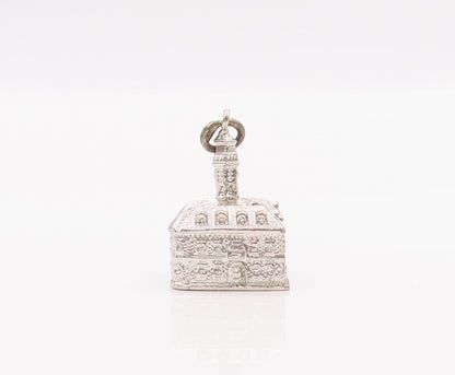 925 Sterling Silver Vintage Pendant 3D Carved Petite Clock Tower Charm  PT23023