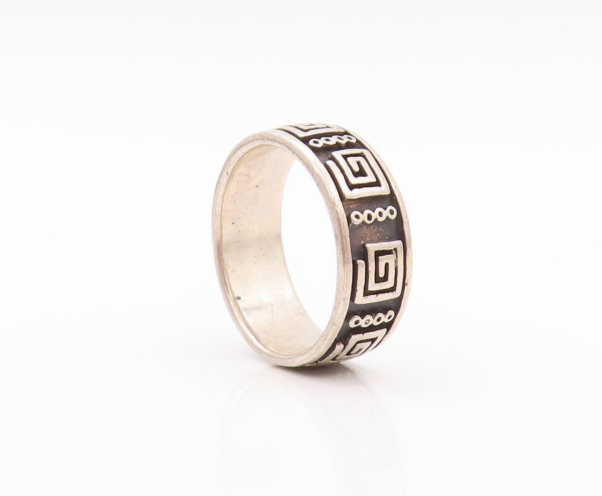 925 Sterling Silver Vintage Ring PETER STONE Dark Tone Maze Key  Sz 9  RG32420