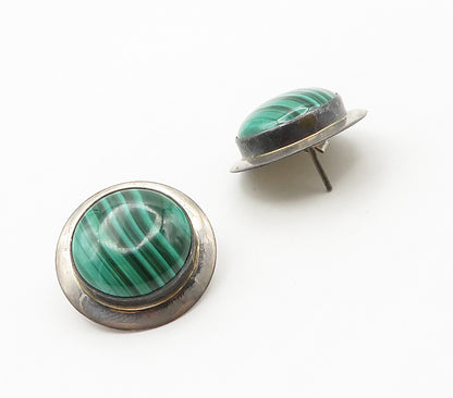 925 Sterling Silver  Vintage Cabochon Malachite Button Drop Earrings  EG7769