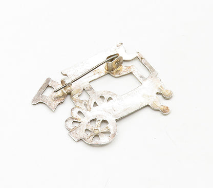 925 Sterling Silver  Vintage Shiny Old Fashioned Carriage Brooch Pin  BP6555