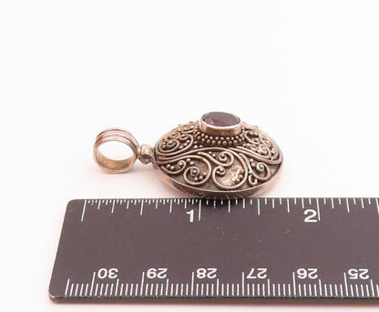 BALI 925 Sterling Silver Vintage Garnet Swirl Vine Pattern Pendant  PT15791