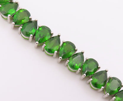 925 Sterling Silver  Shiny Tear Drop Green Topaz Chain Bracelet  BT5910