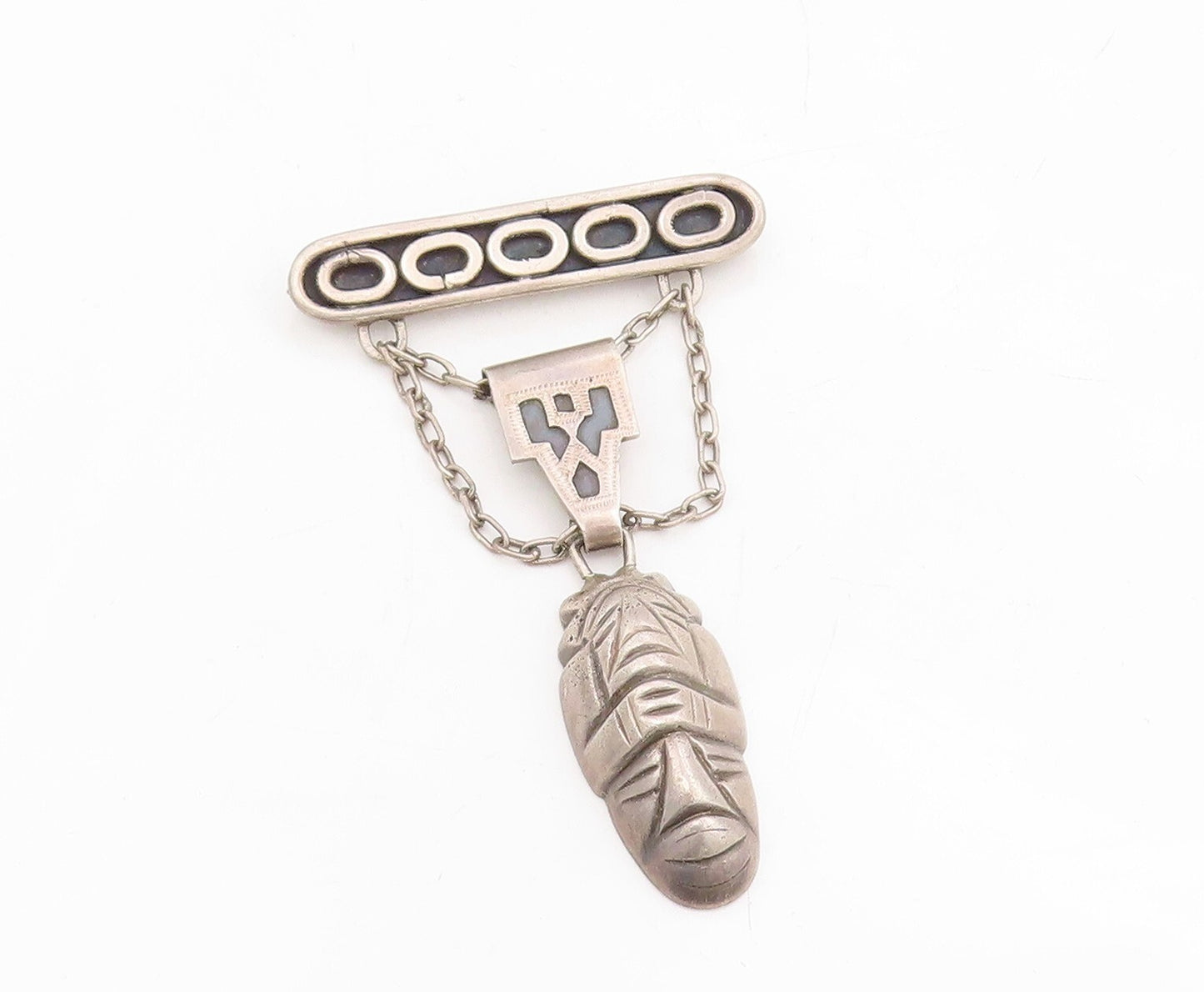 925 Sterling Silver Vintage Brooch Dark Tone Dangling Designer Etched  BP11500