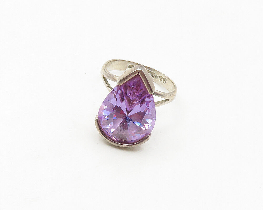 925 Silver  Vintage Shiny Purple Cubic Zirconia Cocktail Ring Sz 6.5  RG17080