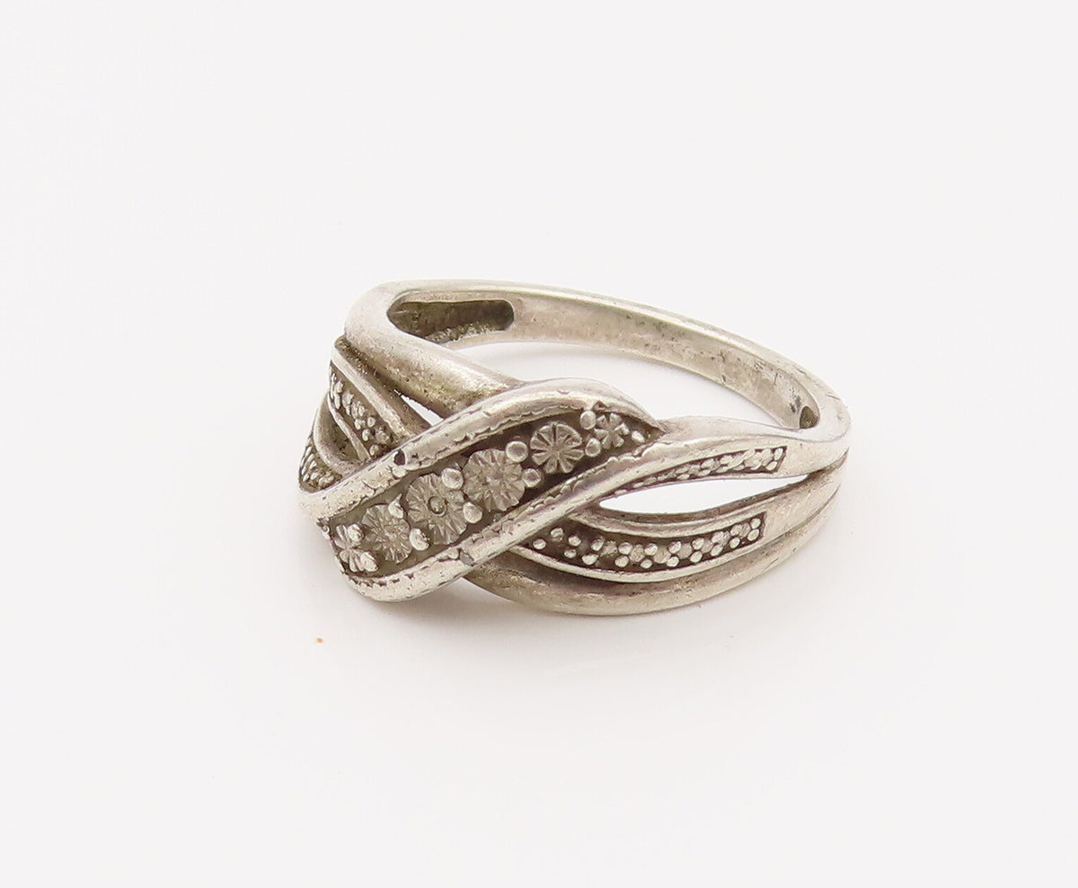 925 Sterling Silver  Vintage Swirly Highway Inlay Diamond Ring Sz 6.75 RG26669