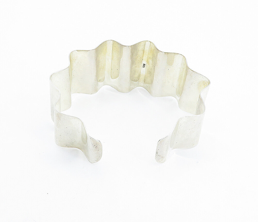 925 Sterling Silver  Polished Wavy Design Flexible Cuff Bracelet  BT3141