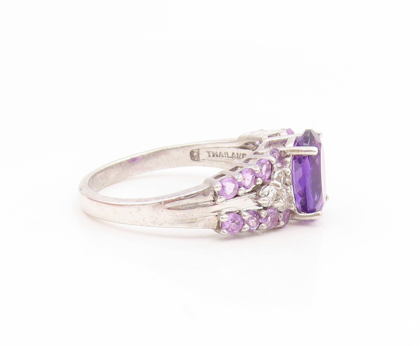 925 Sterling Silver Vintage Ring Oval Cut Amethyst Statement Band  Sz 8  RG35081