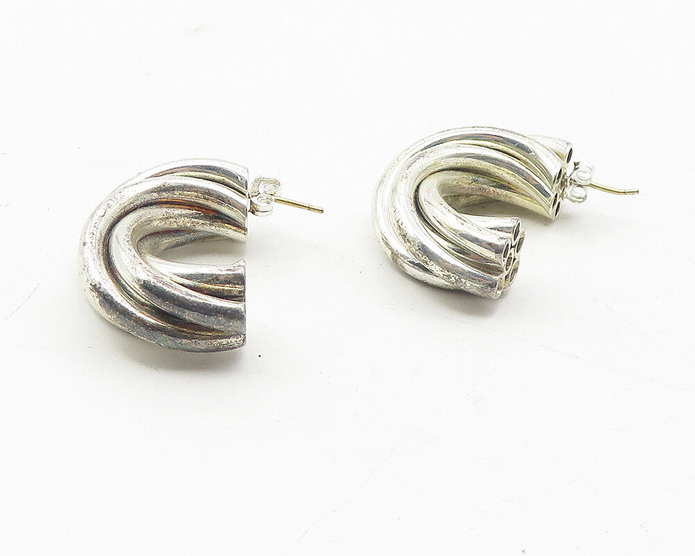 925 Sterling Silver  Vintage Shiny Macaroni Cluster Drop Earrings  EG6064
