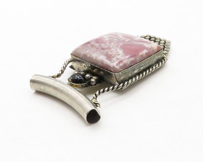 925 Sterling Silver  Vintage Agate & Black Onyx Twist Slide Pendant  PT9983