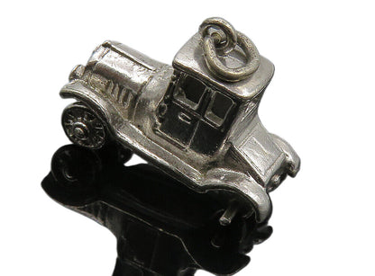 925 Sterling Silver  Vintage Dark Tone Old Fashioned Car Motif Pendant  PT6570