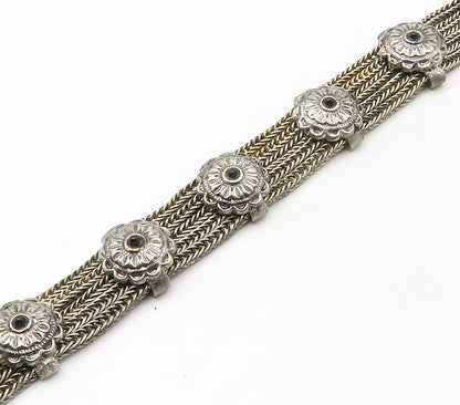 925 Sterling Silver  Vintage Black Onyx Floral Wheat Chain Necklace  NE2675