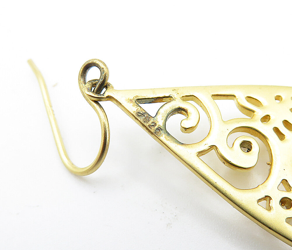 925 Sterling Silver  Topaz Gold Plated Open Swirl Tear Drop Earrings  EG2338