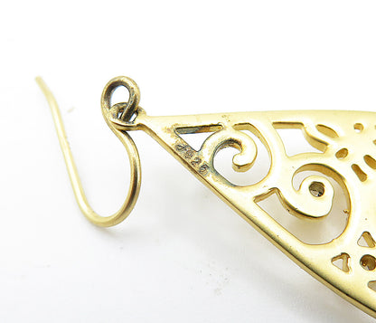 925 Sterling Silver  Topaz Gold Plated Open Swirl Tear Drop Earrings  EG2338