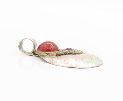 925 Sterling Silver Vintage Pendant LOUIS BOOTH Carnelian Amethyst  PT24393