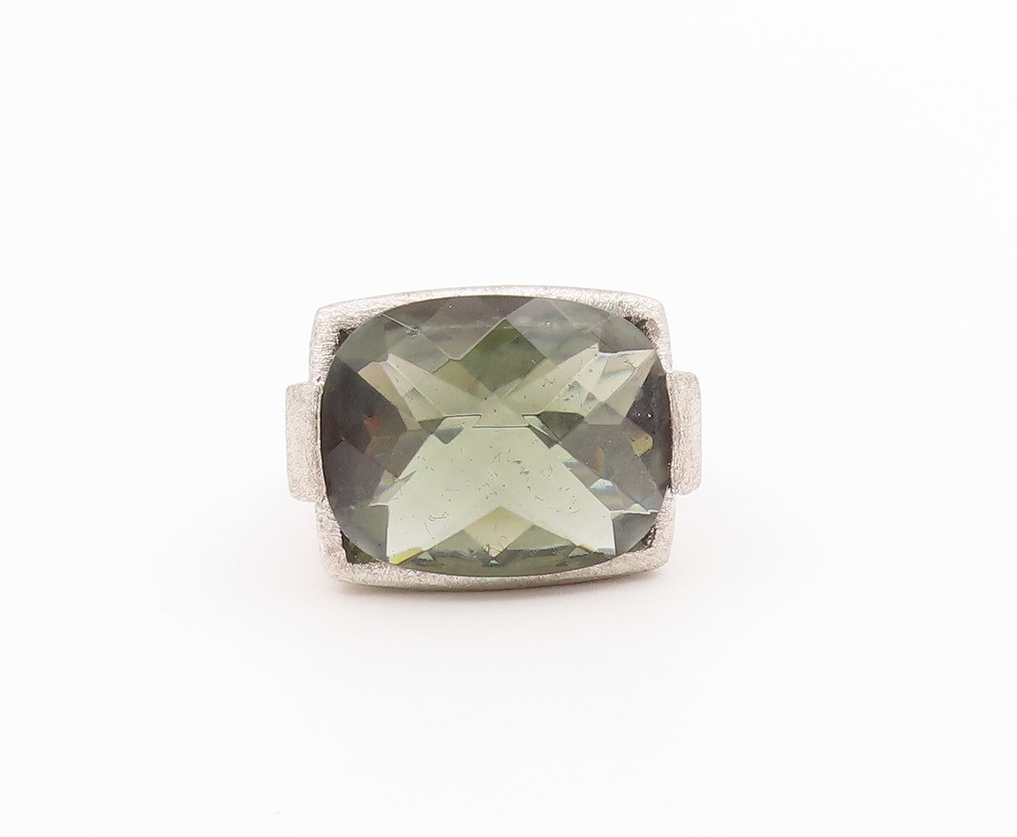 925 Sterling Silver Vintage Ring Faceted Green Amethyst Band  Sz 6  RG36420