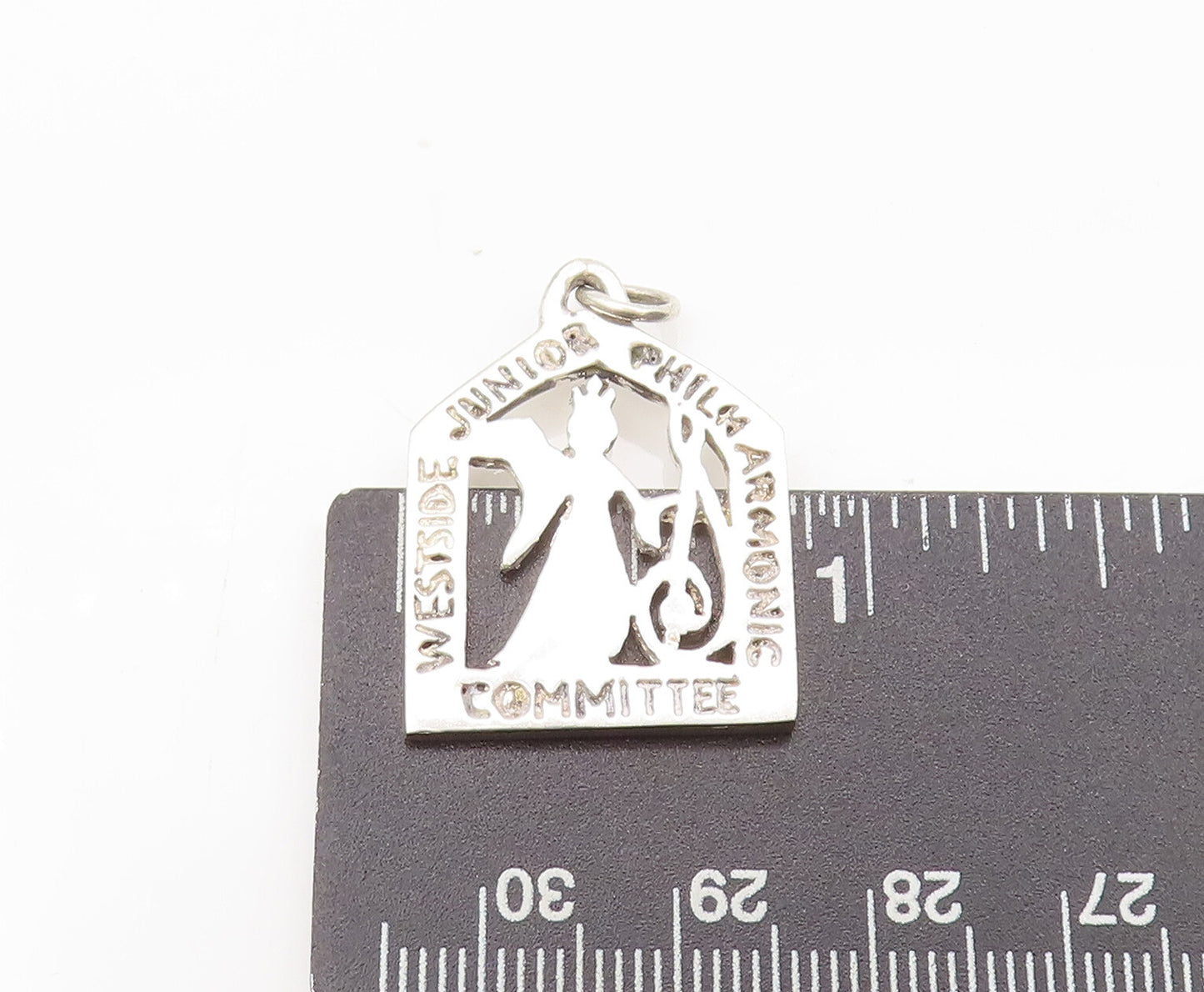 925 Sterling Silver  Vintage Solid Carved Framed Musical Angle Pendant PT22390