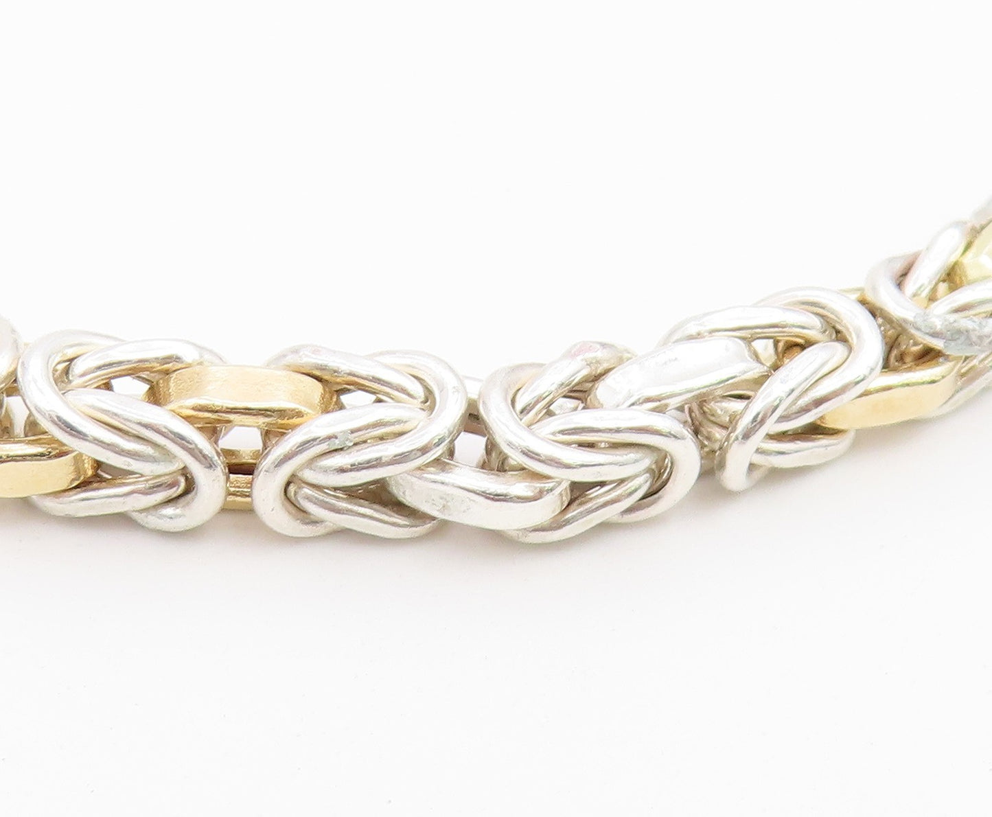 925 Sterling Silver Vintage Necklace Modernist Two Tone Byzantine Link  NE4884