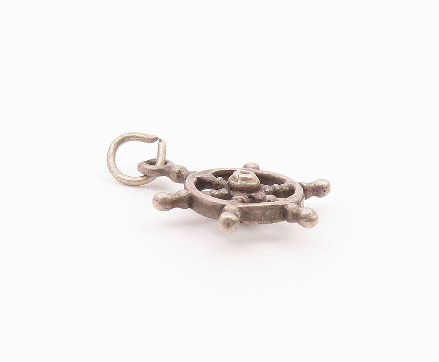 925 Sterling Silver  Vintage Captain Ship's Wheel Charm Pendant  PT21274