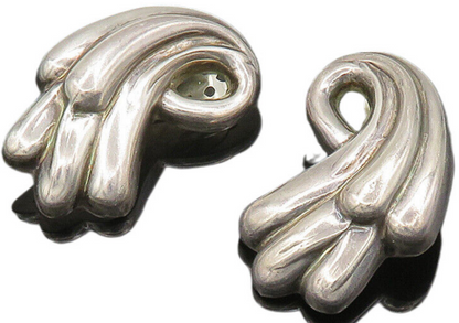 MEXICO 925 Silver  Vintage Shiny Swirl Heavy Non Pierce Earrings  EG10283