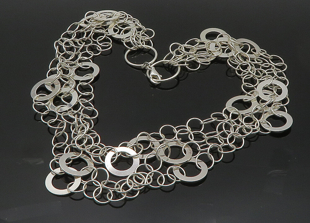 925 Sterling Silver  Vintage Shiny Open Circle Link Chain Necklace  NE3382