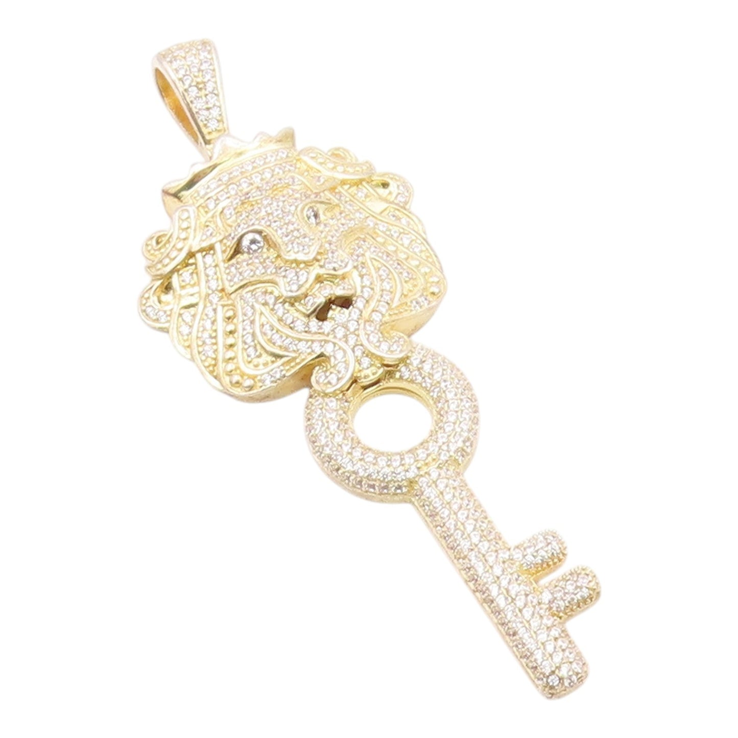 925 Sterling Silver  Vintage Cubic Zirconia Royal Lion Key Pendant  PT19622