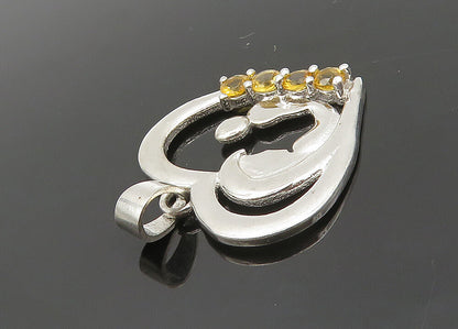 925 Sterling Silver  Vintage Citrine Shiny Mom & Baby Love Pendant  PT16047