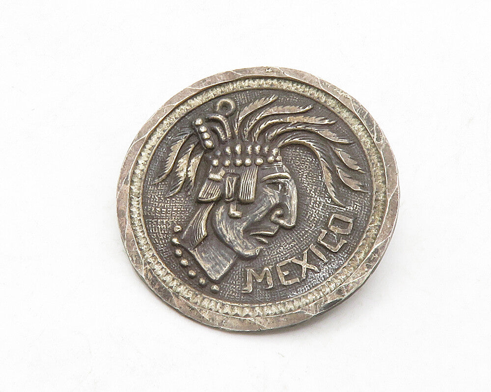 MEXICO 925 Sterling Silver  Vintage Oxidized Warrior Head Brooch Pin  BP5011