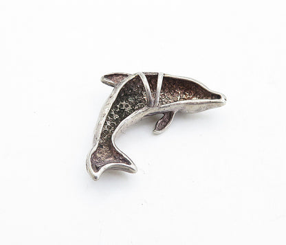 925 Sterling Silver  Vintage Dark Tone Leaping Dolphin Motif Pendant  PT3473