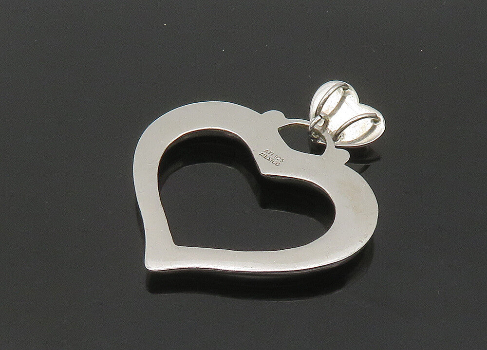 MEXICO 925 Silver  Vintage Shiny Smooth Open Love Heart Pendant  PT17029