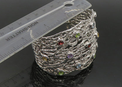 925 Silver Vintage Topaz Peridot & Multi Stone Sculpted Cuff Bracelet BT8996