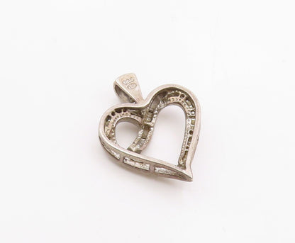 925 Sterling Silver  Vintage Genuine Diamonds Open Love Heart Pendant  PT21503