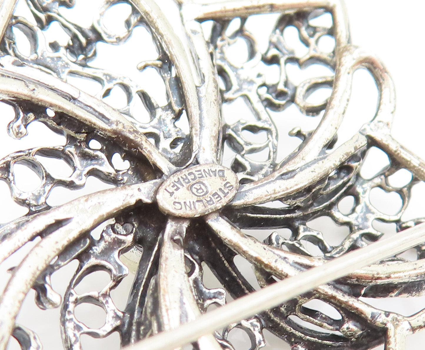 DANECRAFT 925 Silver  Vintage Openwork Flower Pinwheel Brooch Pin  BP10121