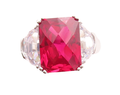 925 Sterling Silver Vintage Ring Red & White CZ Side Stones  Sz 10  RG31635
