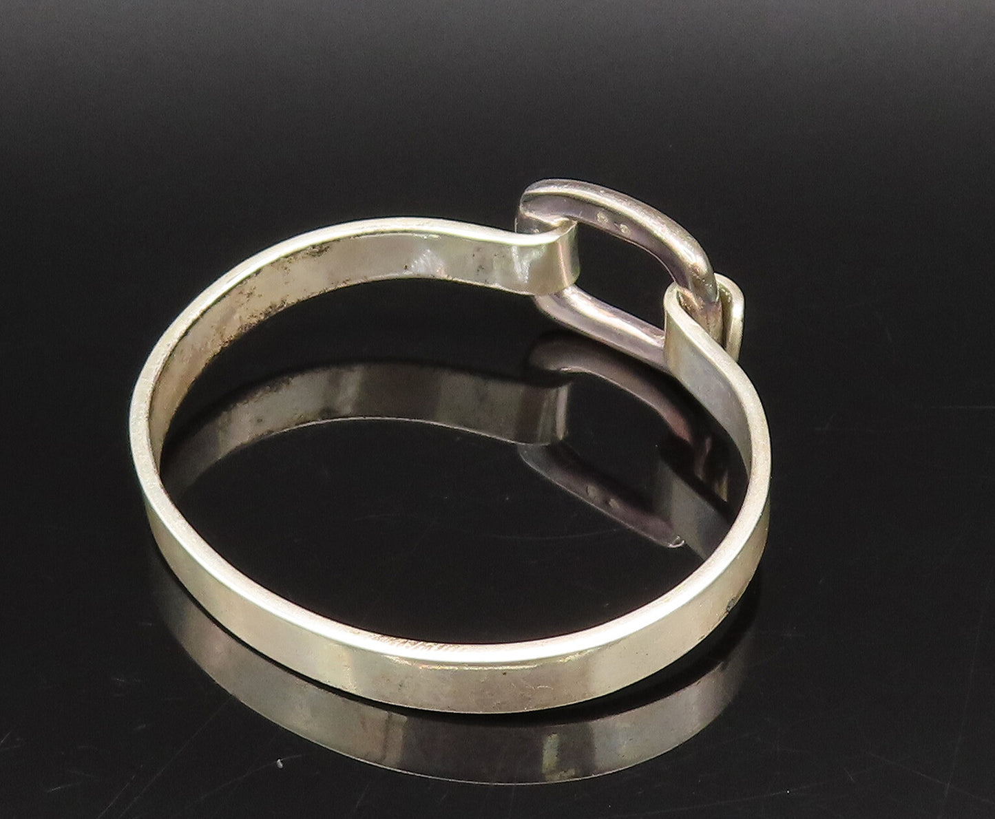 FABRICE 925 Silver  Vintage Hooked Open Rectangle Bangle Bracelet  BT9727