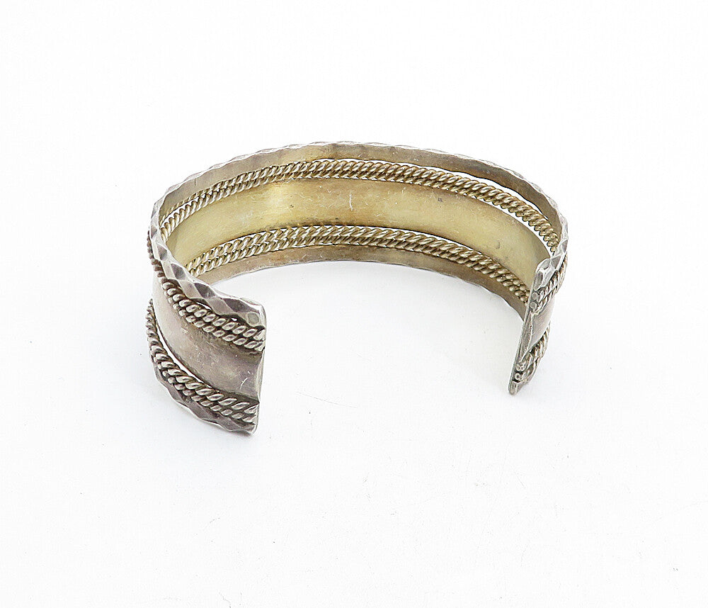 925 Sterling Silver  Vintage Dark Tone Rope Twist Wavy Cuff Bracelet  BT1858
