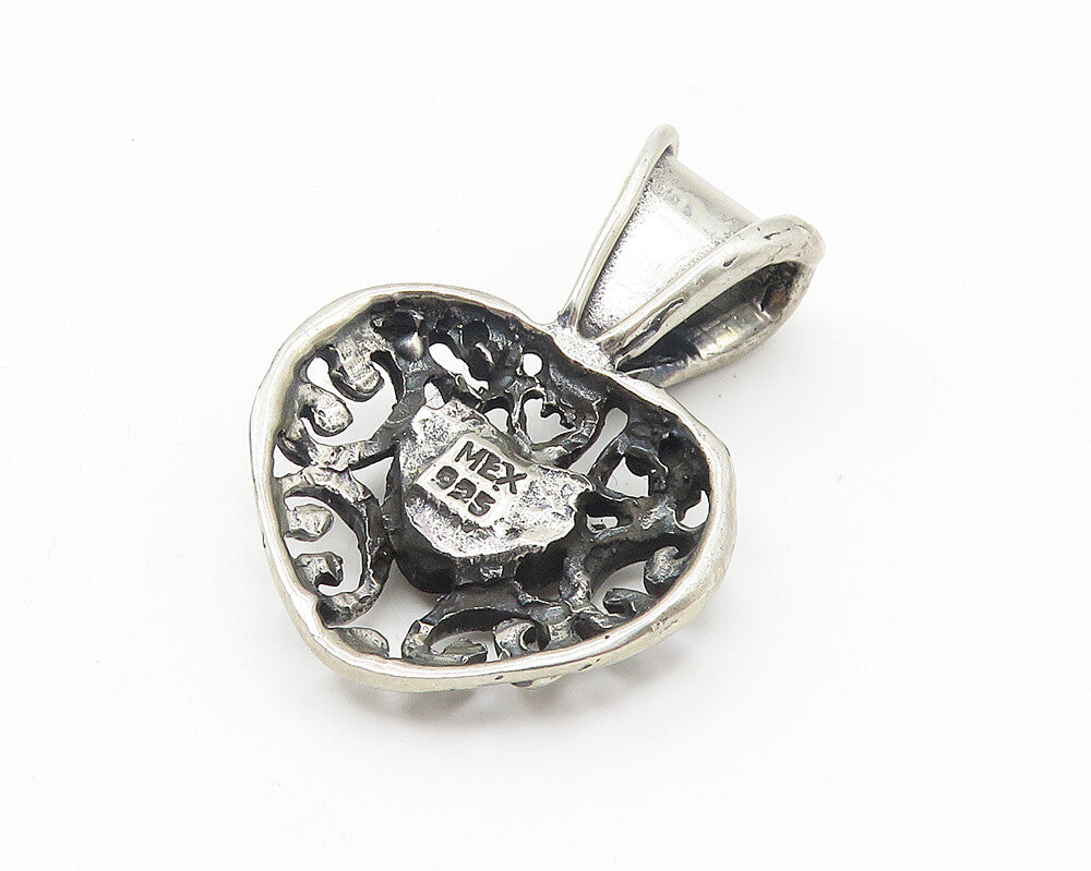 MEXICO 925 Sterling Silver  Vintage Amber Love Heart Drop Pendant  PT8560